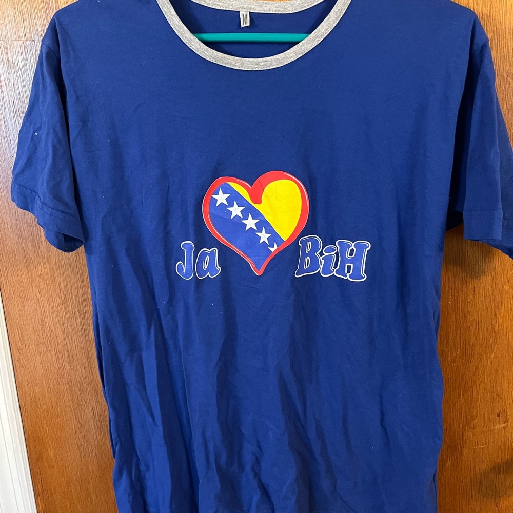 Blue Short Sleeve Tee with Bosnia Heart Design
